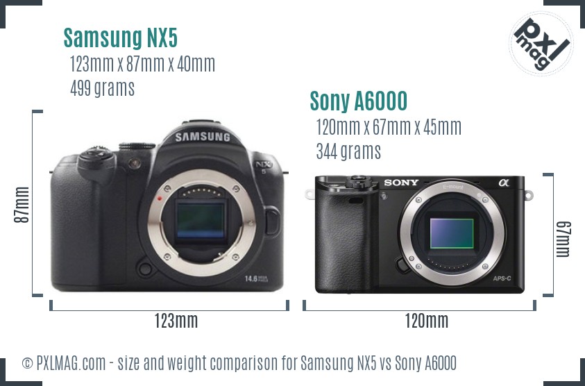 Samsung NX5 vs Sony A6000 size comparison