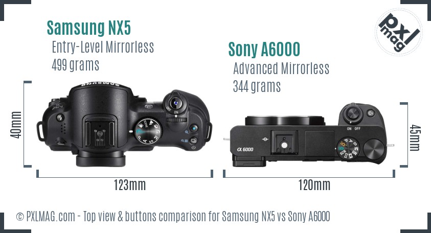 Samsung NX5 vs Sony A6000 top view buttons comparison