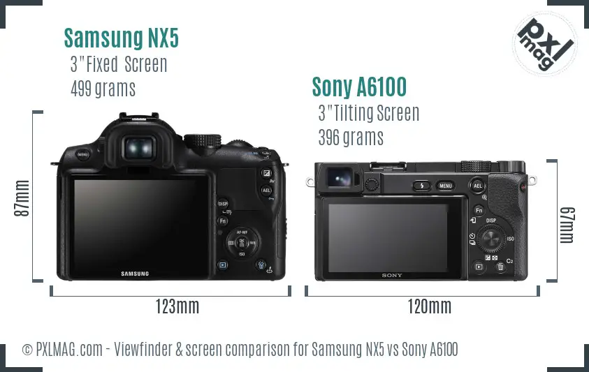 Samsung NX5 vs Sony A6100 Screen and Viewfinder comparison