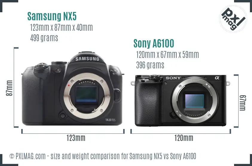 Samsung NX5 vs Sony A6100 size comparison