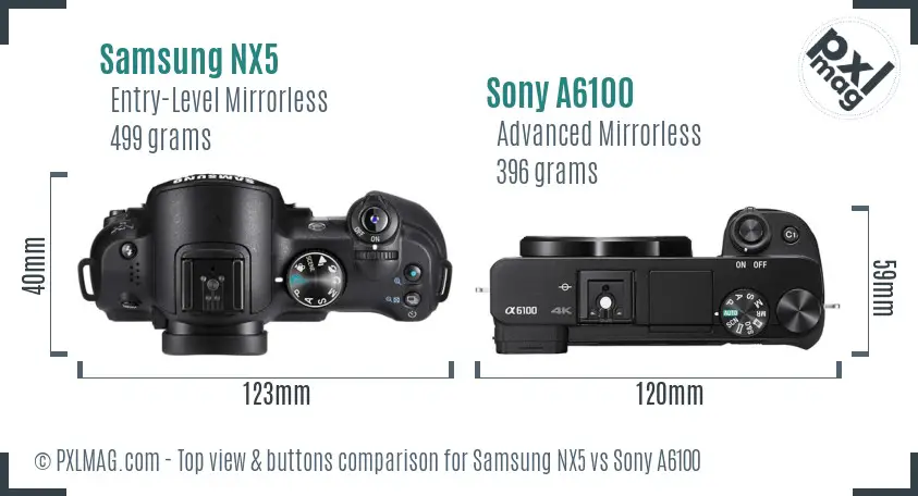 Samsung NX5 vs Sony A6100 top view buttons comparison