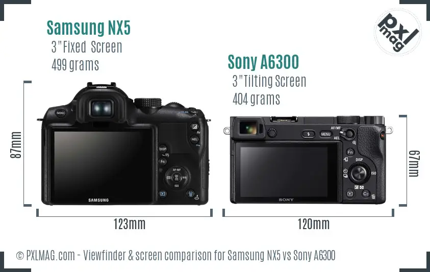 Samsung NX5 vs Sony A6300 Screen and Viewfinder comparison