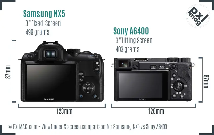 Samsung NX5 vs Sony A6400 Screen and Viewfinder comparison