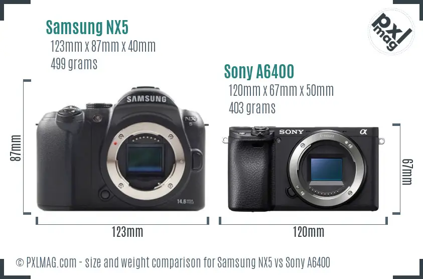 Samsung NX5 vs Sony A6400 size comparison