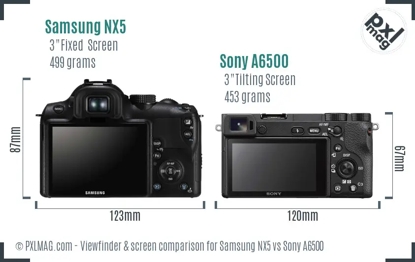 Samsung NX5 vs Sony A6500 Screen and Viewfinder comparison
