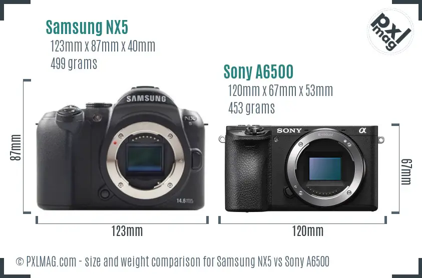 Samsung NX5 vs Sony A6500 size comparison