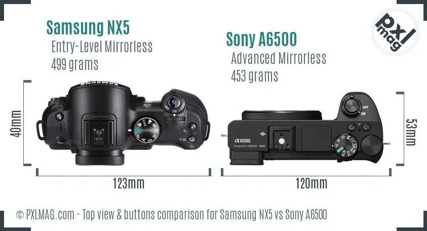 Samsung NX5 vs Sony A6500 top view buttons comparison
