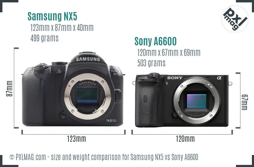 Samsung NX5 vs Sony A6600 size comparison