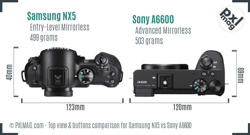 Samsung NX5 vs Sony A6600 top view buttons comparison