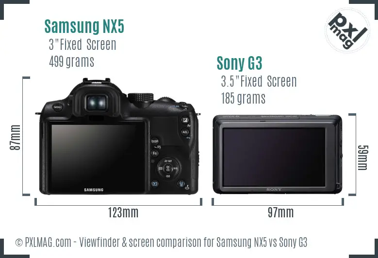 Samsung NX5 vs Sony G3 Screen and Viewfinder comparison