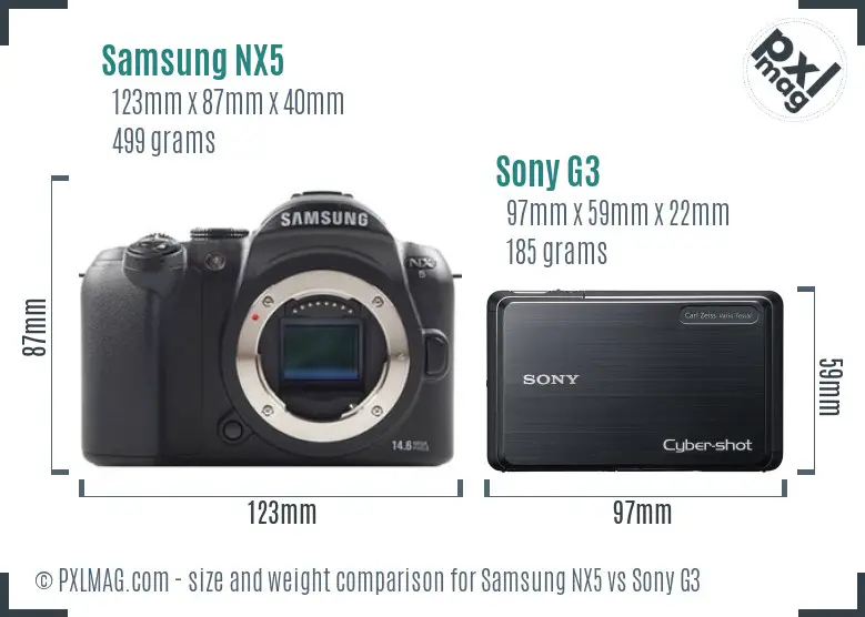 Samsung NX5 vs Sony G3 size comparison