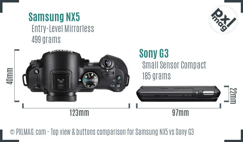 Samsung NX5 vs Sony G3 top view buttons comparison