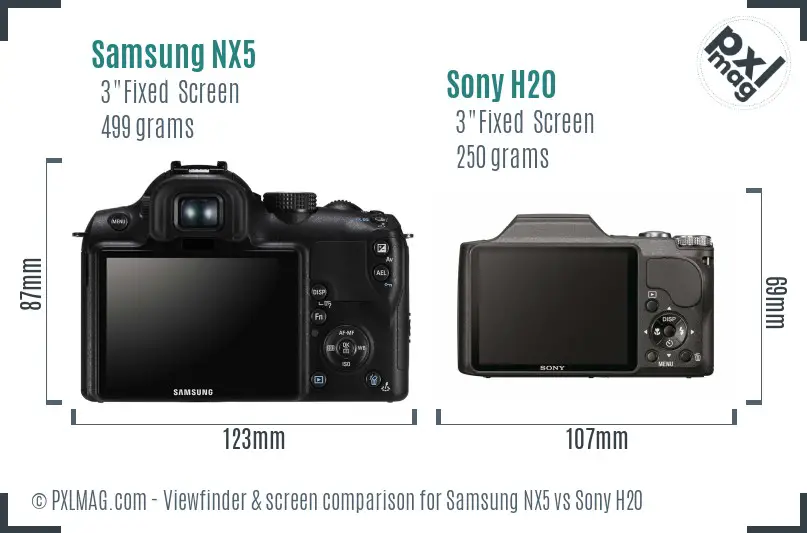 Samsung NX5 vs Sony H20 Screen and Viewfinder comparison