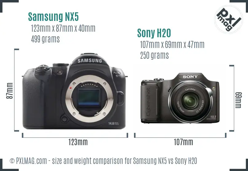 Samsung NX5 vs Sony H20 size comparison