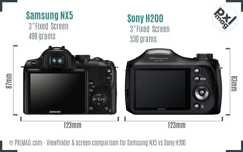 Samsung NX5 vs Sony H200 Screen and Viewfinder comparison