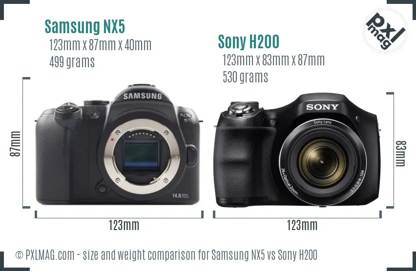 Samsung NX5 vs Sony H200 size comparison