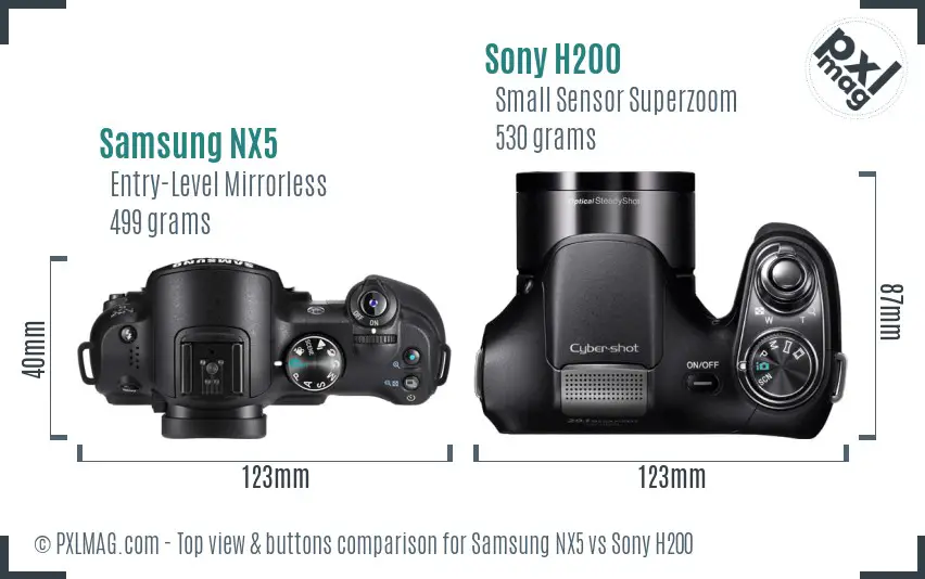 Samsung NX5 vs Sony H200 top view buttons comparison