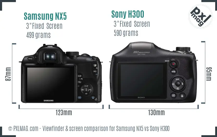 Samsung NX5 vs Sony H300 Screen and Viewfinder comparison