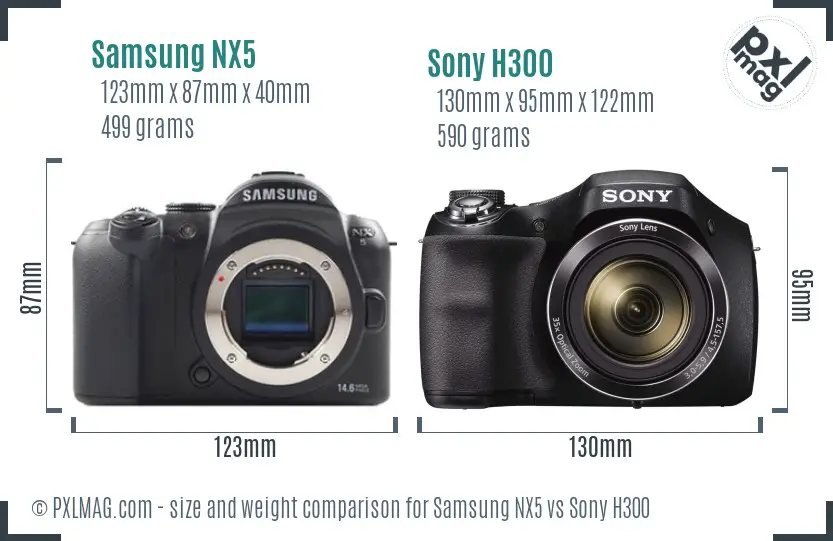 Samsung NX5 vs Sony H300 size comparison