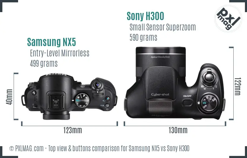 Samsung NX5 vs Sony H300 top view buttons comparison