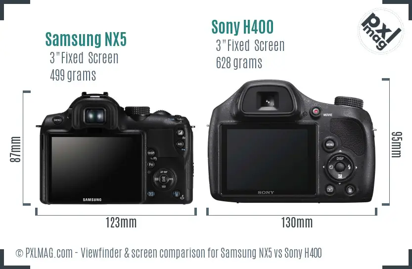 Samsung NX5 vs Sony H400 Screen and Viewfinder comparison
