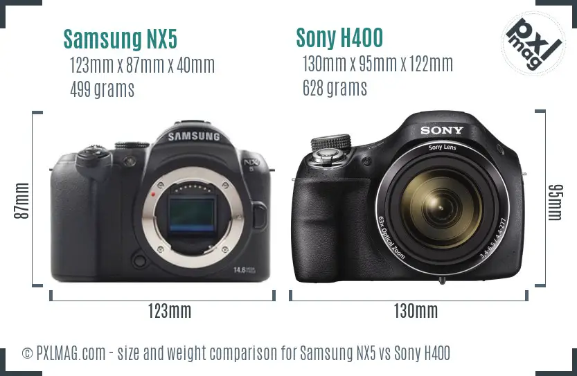 Samsung NX5 vs Sony H400 size comparison