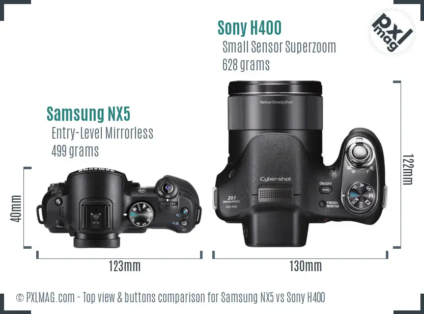 Samsung NX5 vs Sony H400 top view buttons comparison