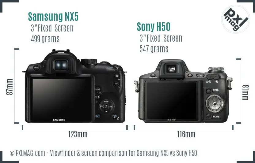 Samsung NX5 vs Sony H50 Screen and Viewfinder comparison