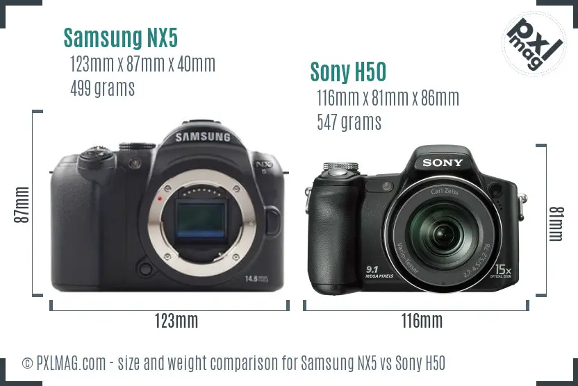 Samsung NX5 vs Sony H50 size comparison