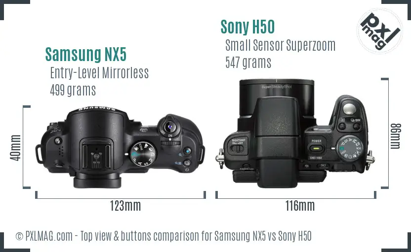 Samsung NX5 vs Sony H50 top view buttons comparison