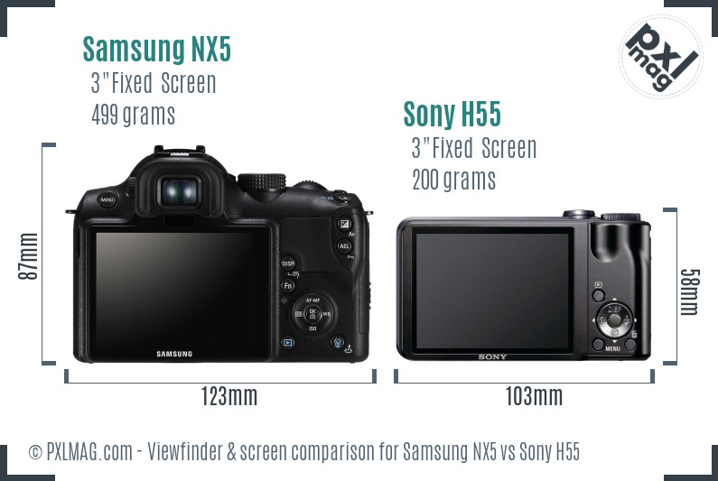 Samsung NX5 vs Sony H55 Screen and Viewfinder comparison