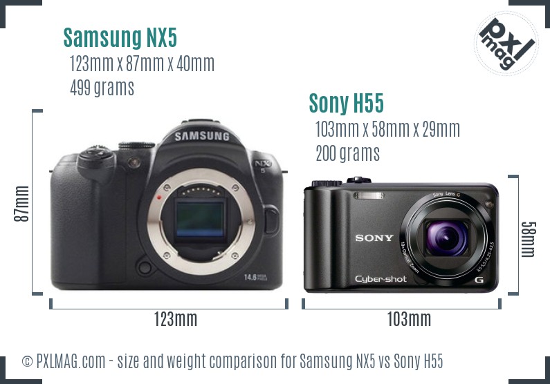 Samsung NX5 vs Sony H55 size comparison