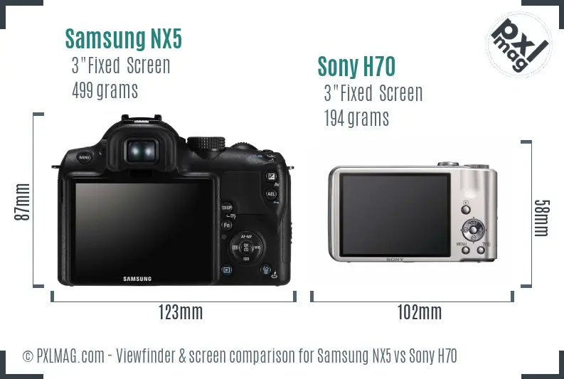 Samsung NX5 vs Sony H70 Screen and Viewfinder comparison