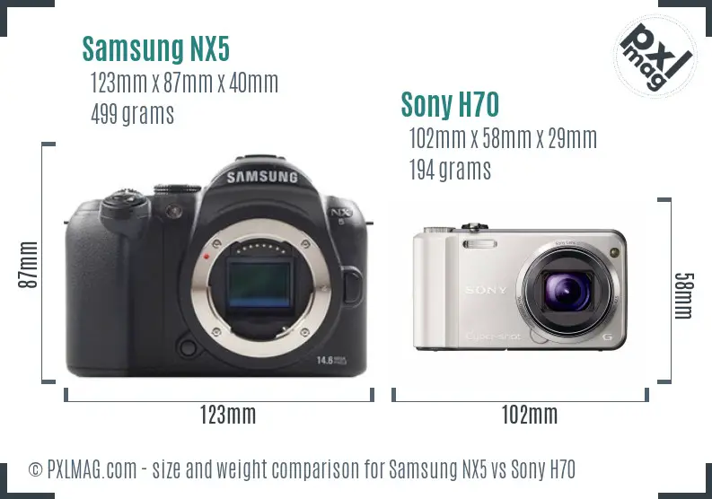 Samsung NX5 vs Sony H70 size comparison