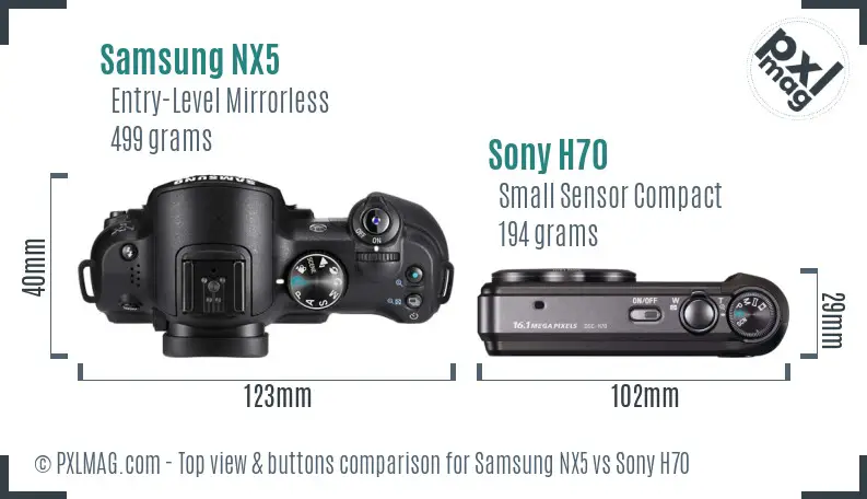 Samsung NX5 vs Sony H70 top view buttons comparison