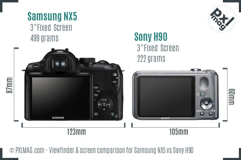 Samsung NX5 vs Sony H90 Screen and Viewfinder comparison