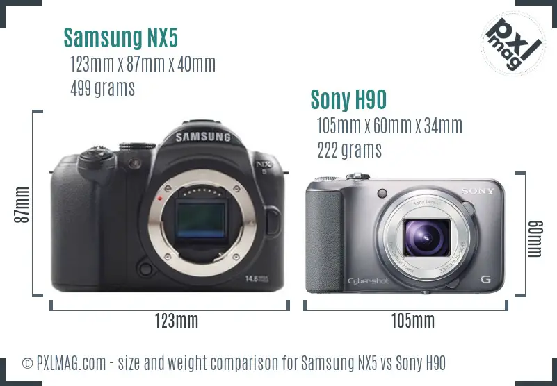 Samsung NX5 vs Sony H90 size comparison