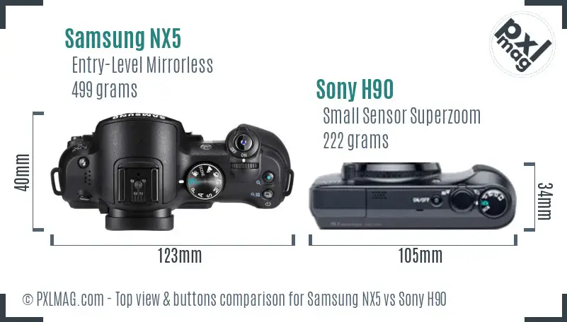 Samsung NX5 vs Sony H90 top view buttons comparison