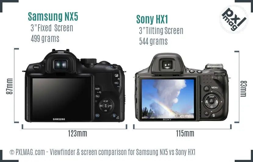 Samsung NX5 vs Sony HX1 Screen and Viewfinder comparison