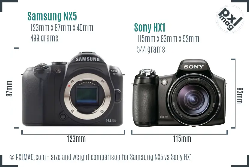 Samsung NX5 vs Sony HX1 size comparison