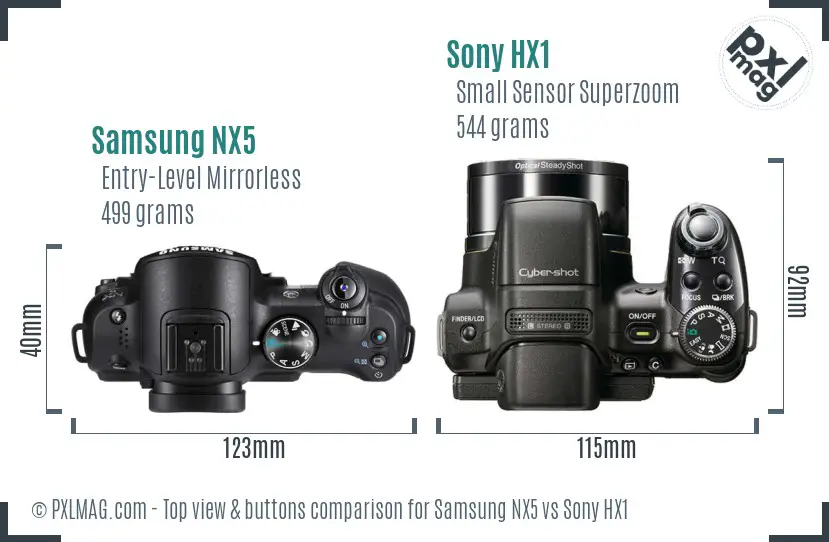 Samsung NX5 vs Sony HX1 top view buttons comparison