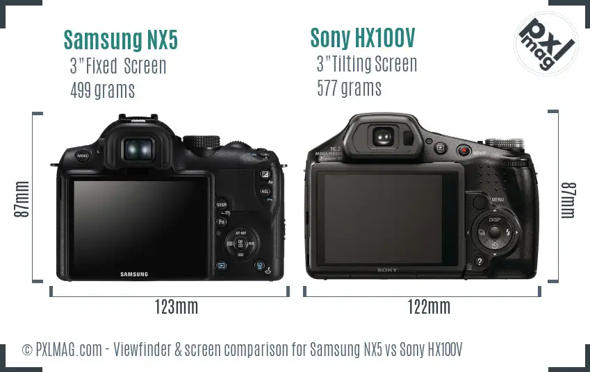 Samsung NX5 vs Sony HX100V Screen and Viewfinder comparison
