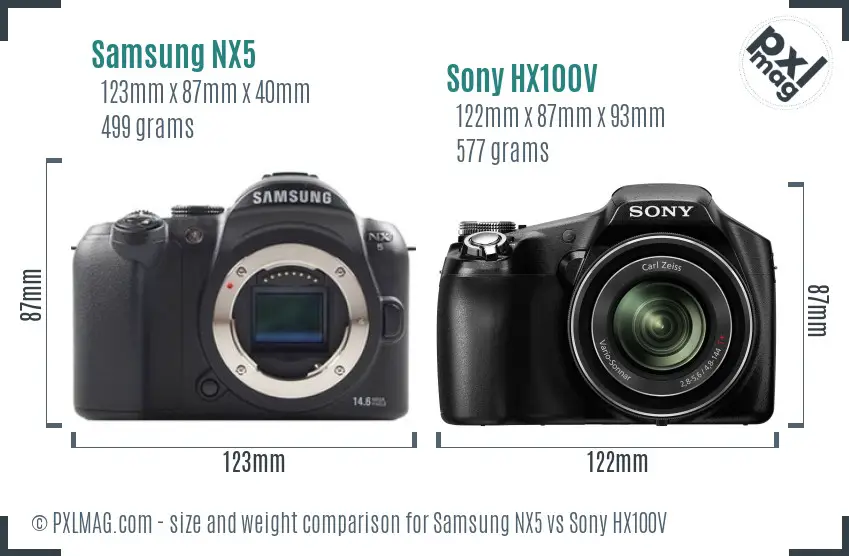 Samsung NX5 vs Sony HX100V size comparison