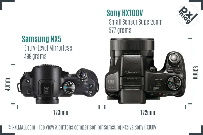 Samsung NX5 vs Sony HX100V top view buttons comparison