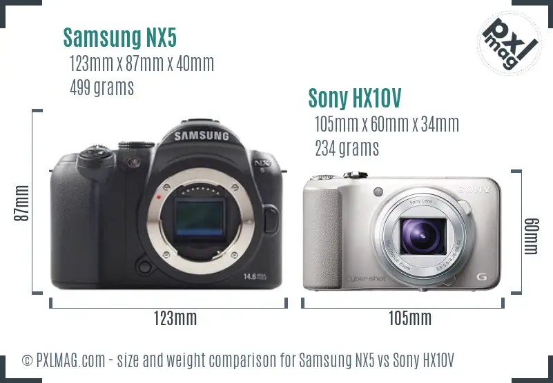 Samsung NX5 vs Sony HX10V size comparison