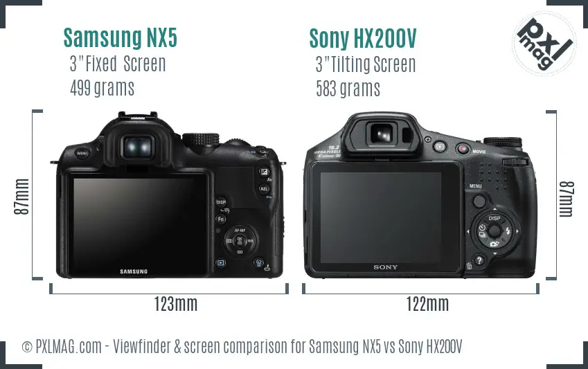 Samsung NX5 vs Sony HX200V Screen and Viewfinder comparison Samsung NX5 vs Sony HX200V Screen and Viewfinder comparison