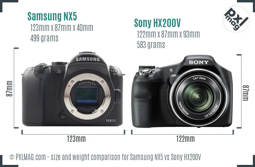 Samsung NX5 vs Sony HX200V size comparison Samsung NX5 vs Sony HX200V size comparison