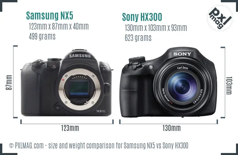 Samsung NX5 vs Sony HX300 size comparison
