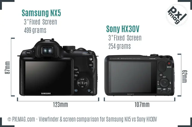 Samsung NX5 vs Sony HX30V Screen and Viewfinder comparison