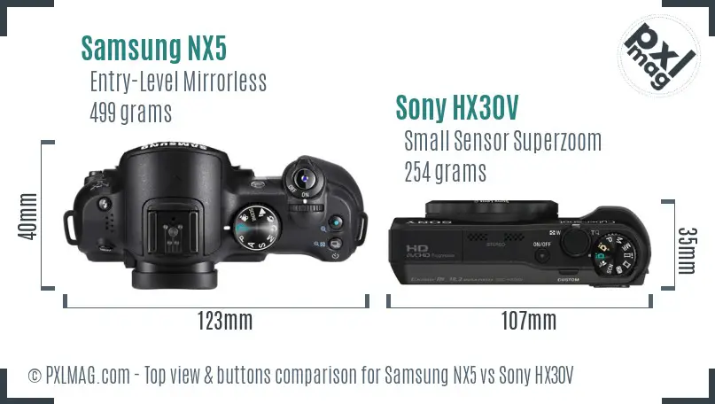 Samsung NX5 vs Sony HX30V top view buttons comparison